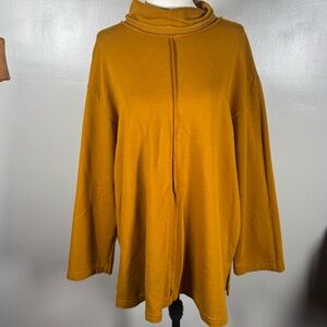 Bryn Walker Sz M Mustard Yellow Bamboo French Terry Relaxed Fit Turtleneck Top